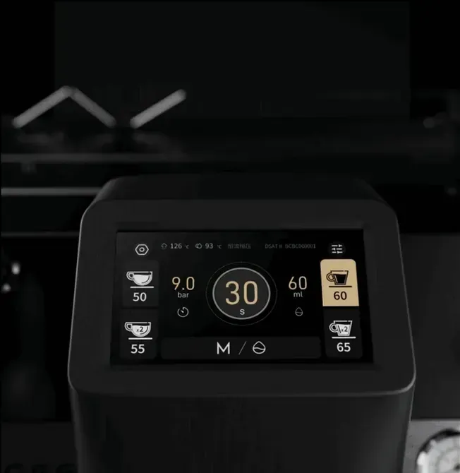 Pantalla táctil de la máquina de café que muestra la configuración para espresso.