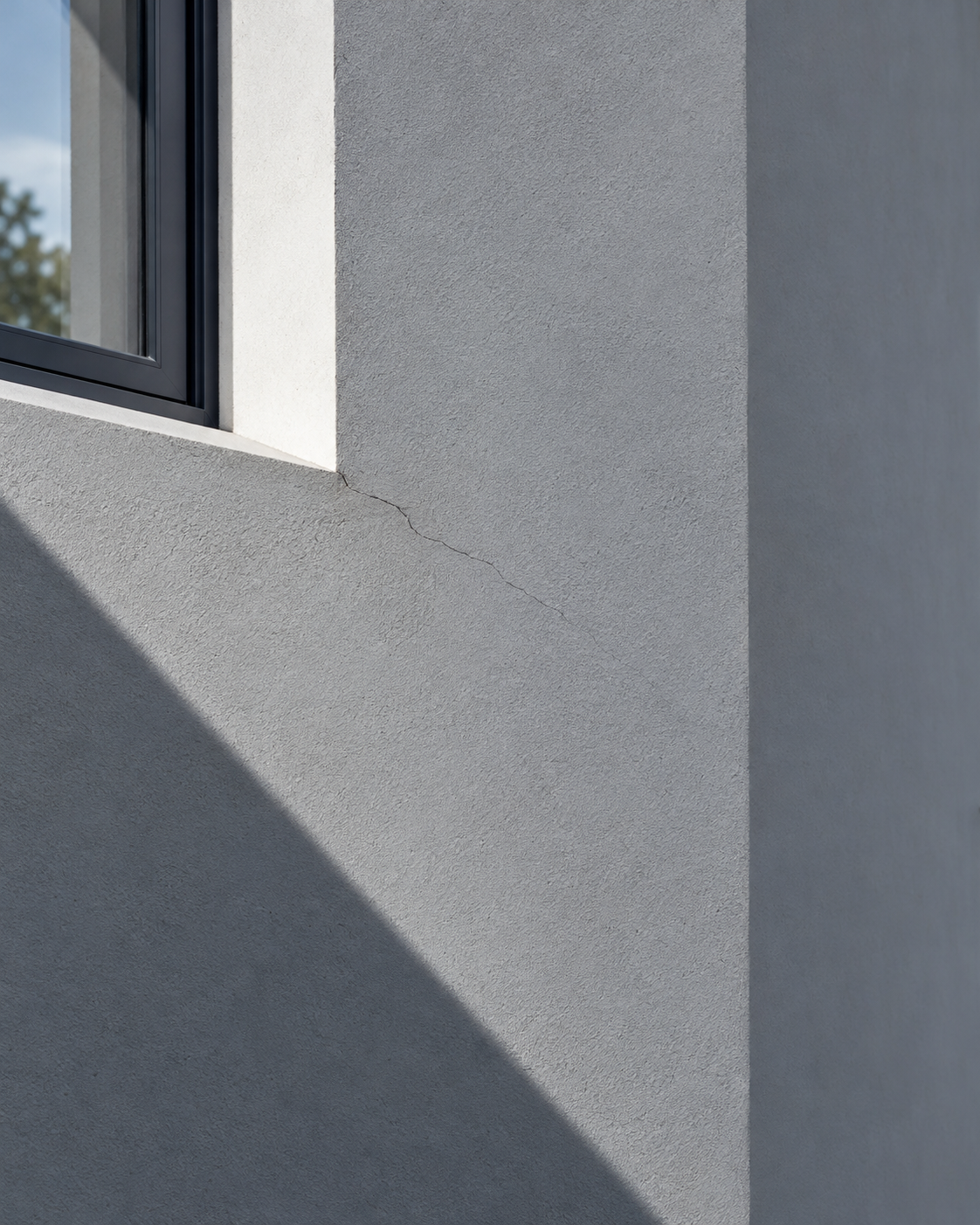 Des ouvriers du bâtiment travaillent sur des échafaudages à côté d'un bâtiment en béton en rénovation.