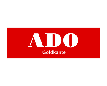 Ein rotes Schild mit der Aufschrift ado goldkante darauf