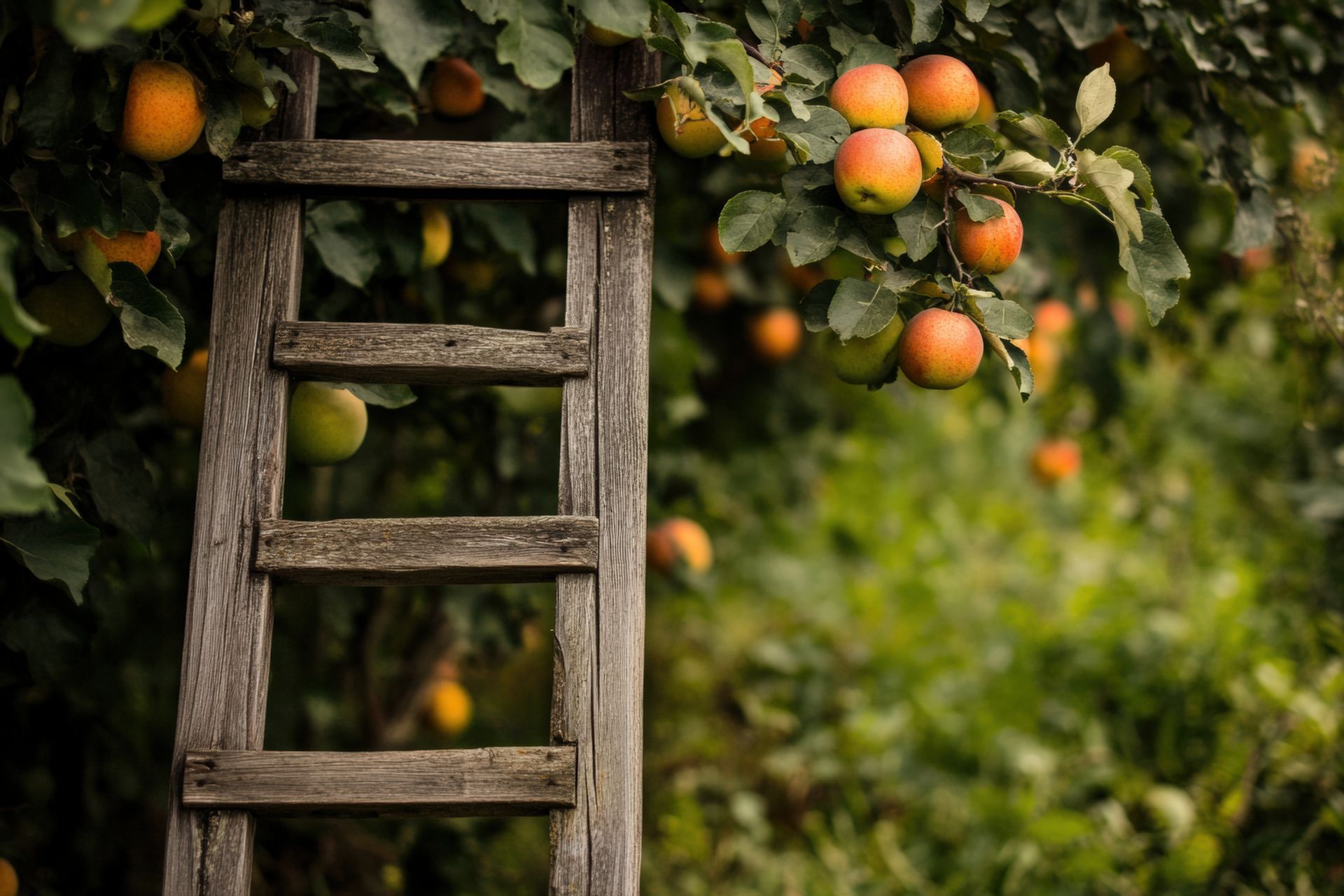Échelle dans un pommier