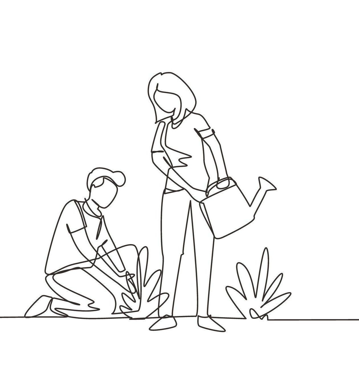 Deux jardiniers en cours de création paysagère