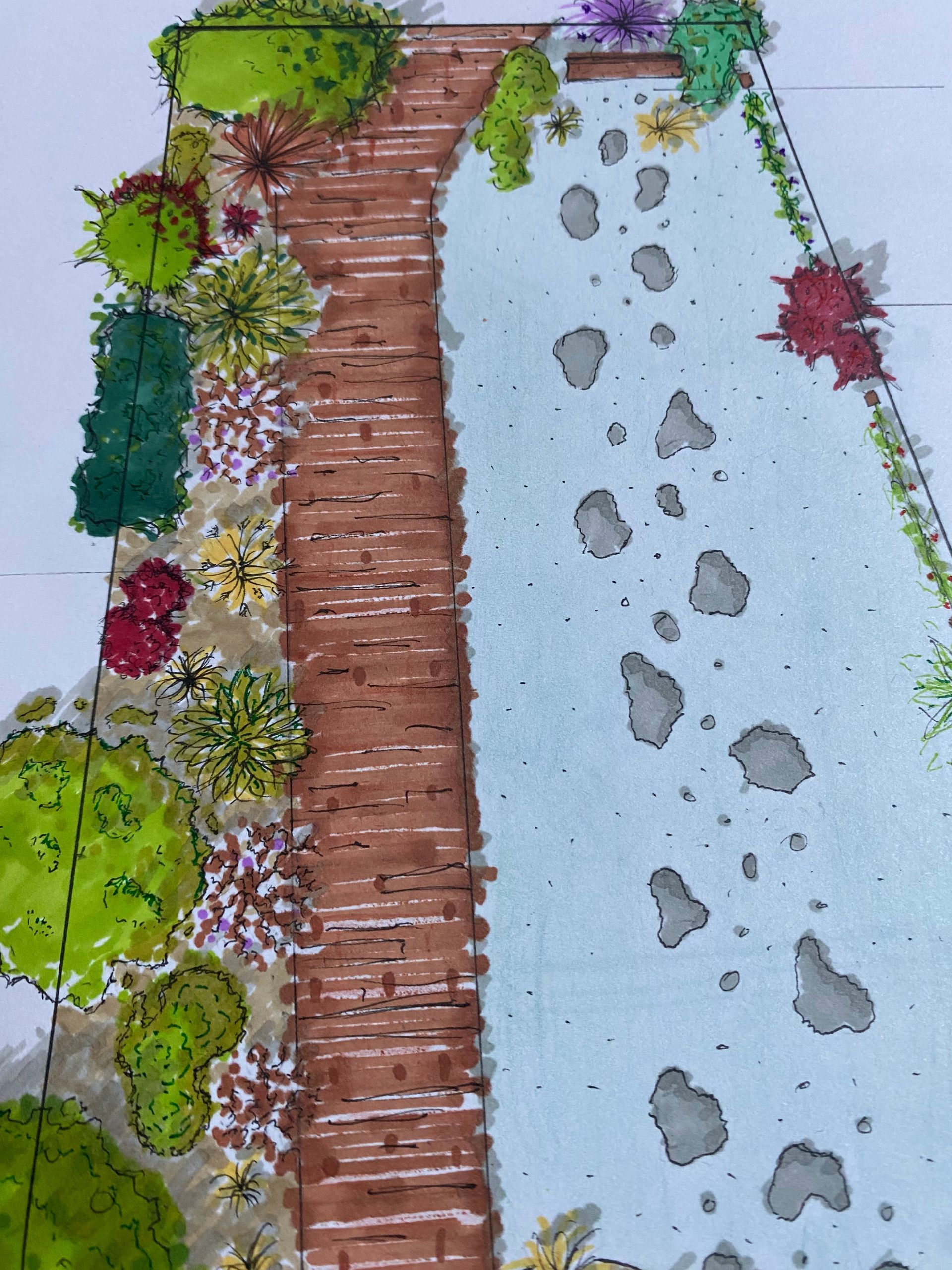 Photo d'un dessin d'un aménagement de jardin