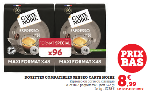 Dosettes compatibles Senseo Carte Noire lot de 2 paquets X48 8,99€ le lot au choix.