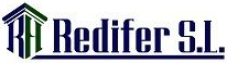 Logotipo de Redifer SL con símbolo arquitectónico en azul marino y verde sobre un subrayado azul marino.