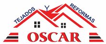 Logotipo de "TEJADOS Y REFORMAS OSCAR" que muestra una ilustraci&oacute;n de un techo rojo