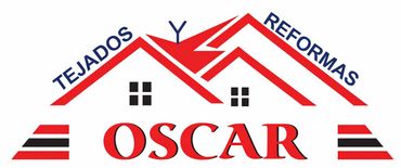Logotipo de "TEJADOS Y REFORMAS OSCAR" que muestra una ilustraci&oacute;n de un techo rojo