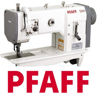 Machine à coudre industrielle Pfaff 1245 blanche avec des accents gris et le logo Pfaff en rouge.