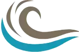 A blue and brown wave on a white background.
