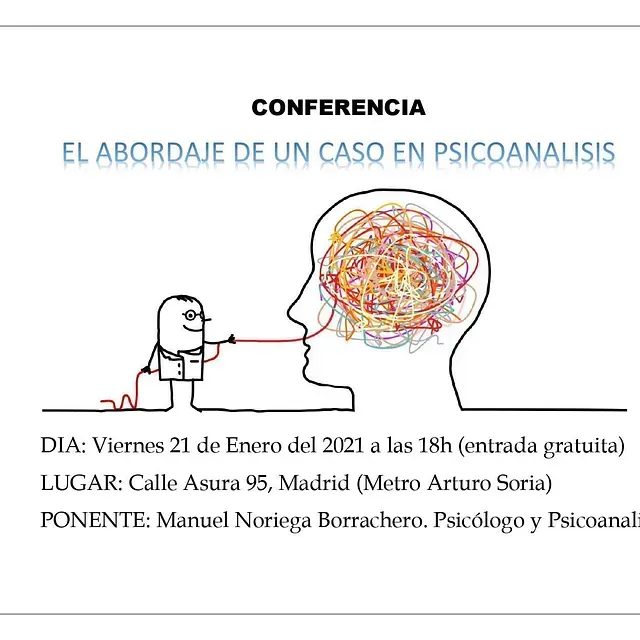 Un cartel para una conferencia con un dibujo de una cabeza.