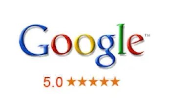 Logotipo de Google con calificación "5.0" y cinco estrellas.