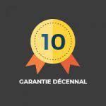 Icône de médaille jaune avec le chiffre « 10 » et l’inscription française « GARANTIE DÉCENNAL » sur fond gris foncé