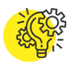 Ampoule jaune avec engrenages, symbolisant l'innovation et les idées