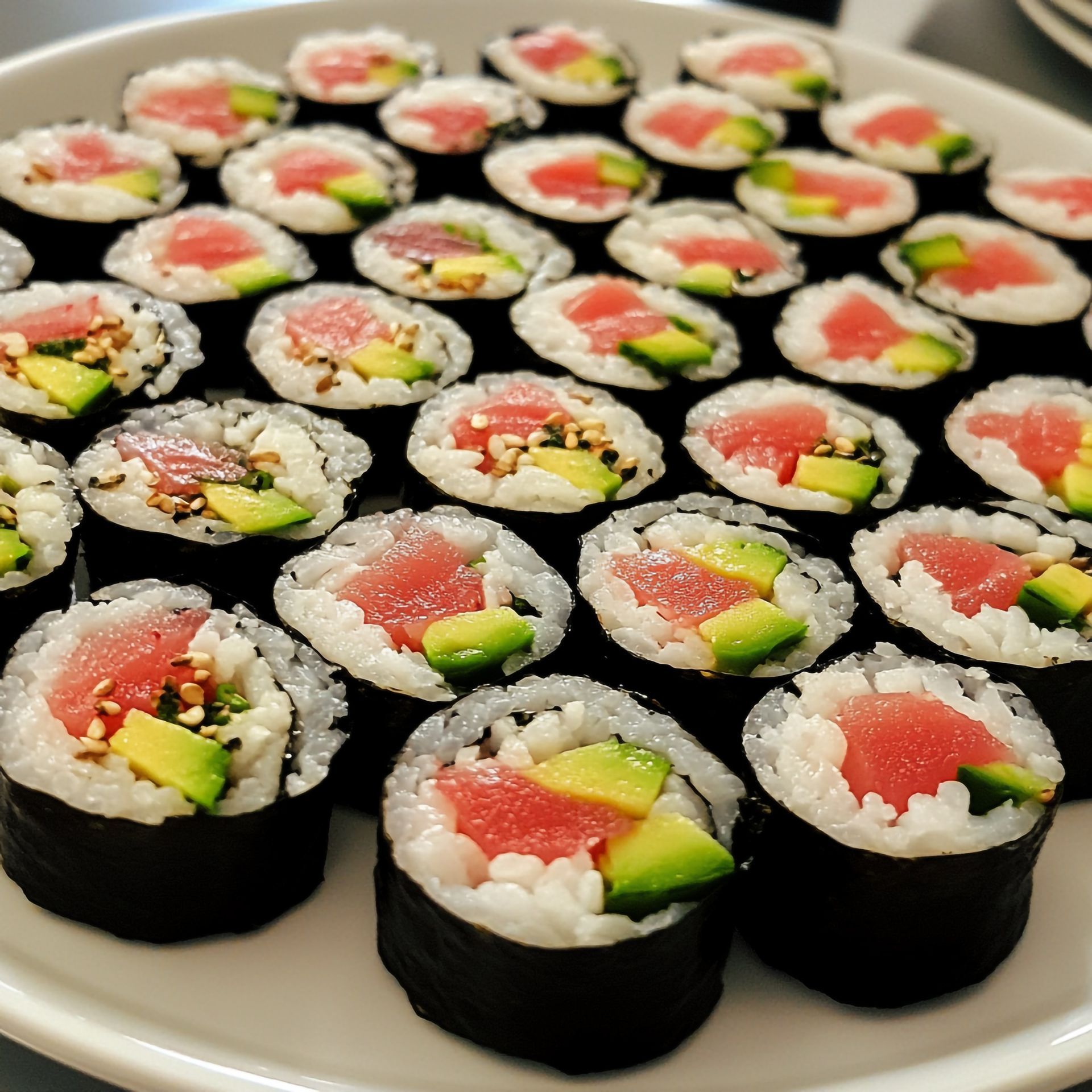 Assiette de sushis au saumon et à l'avocat