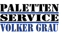 ein Logo für Palettenservice Volker Grau auf weißem Hintergrund .