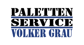 ein Logo für Palettenservice Volker Grau auf weißem Hintergrund .