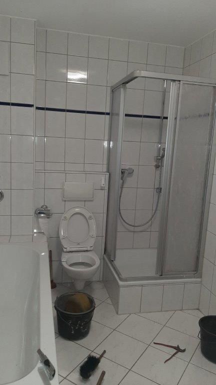 ein Badezimmer mit Toilette , Dusche und Badewanne .