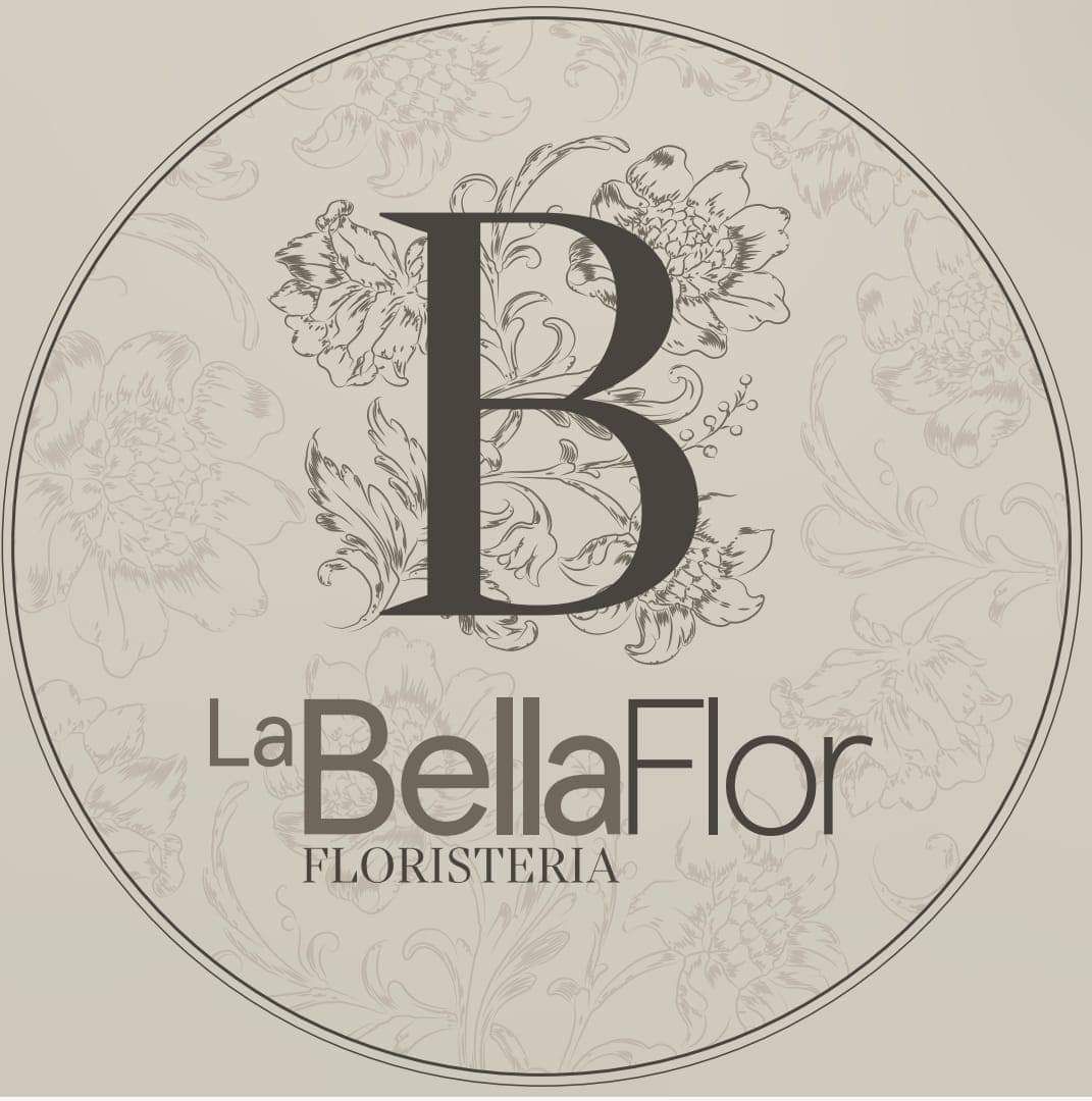 Logotipo para La Bella Flor, una florister&iacute;a, con un dise&ntilde;o floral y una letra "B" grande.