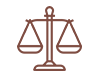 Un dibujo lineal de una balanza de la justicia sobre un fondo blanco.