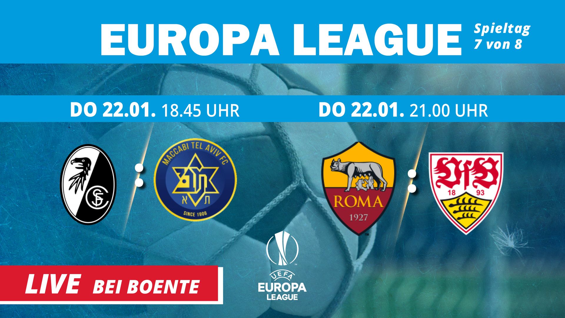 Spielplan der Europa League: Freiburg gegen ?, Roma gegen Stuttgart.