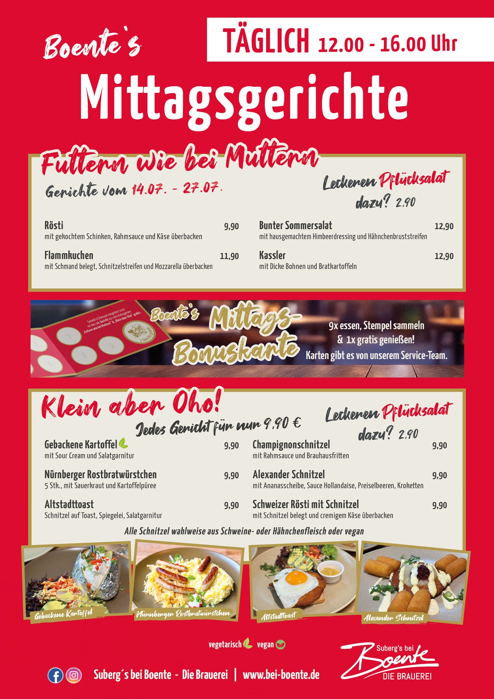 Boente's Mittagstisch Speisekarte
