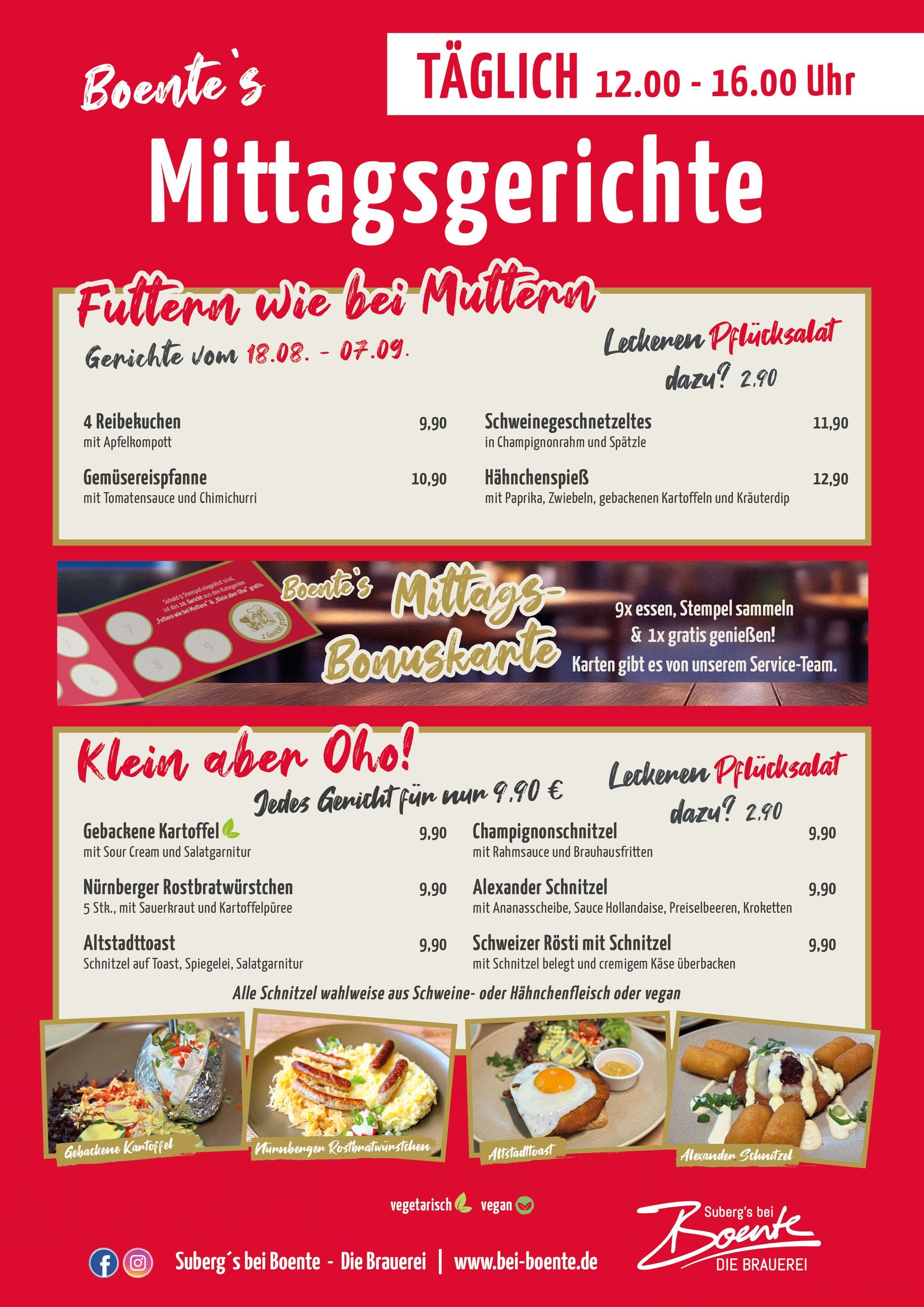 Boente's Mittagstisch Speisekarte