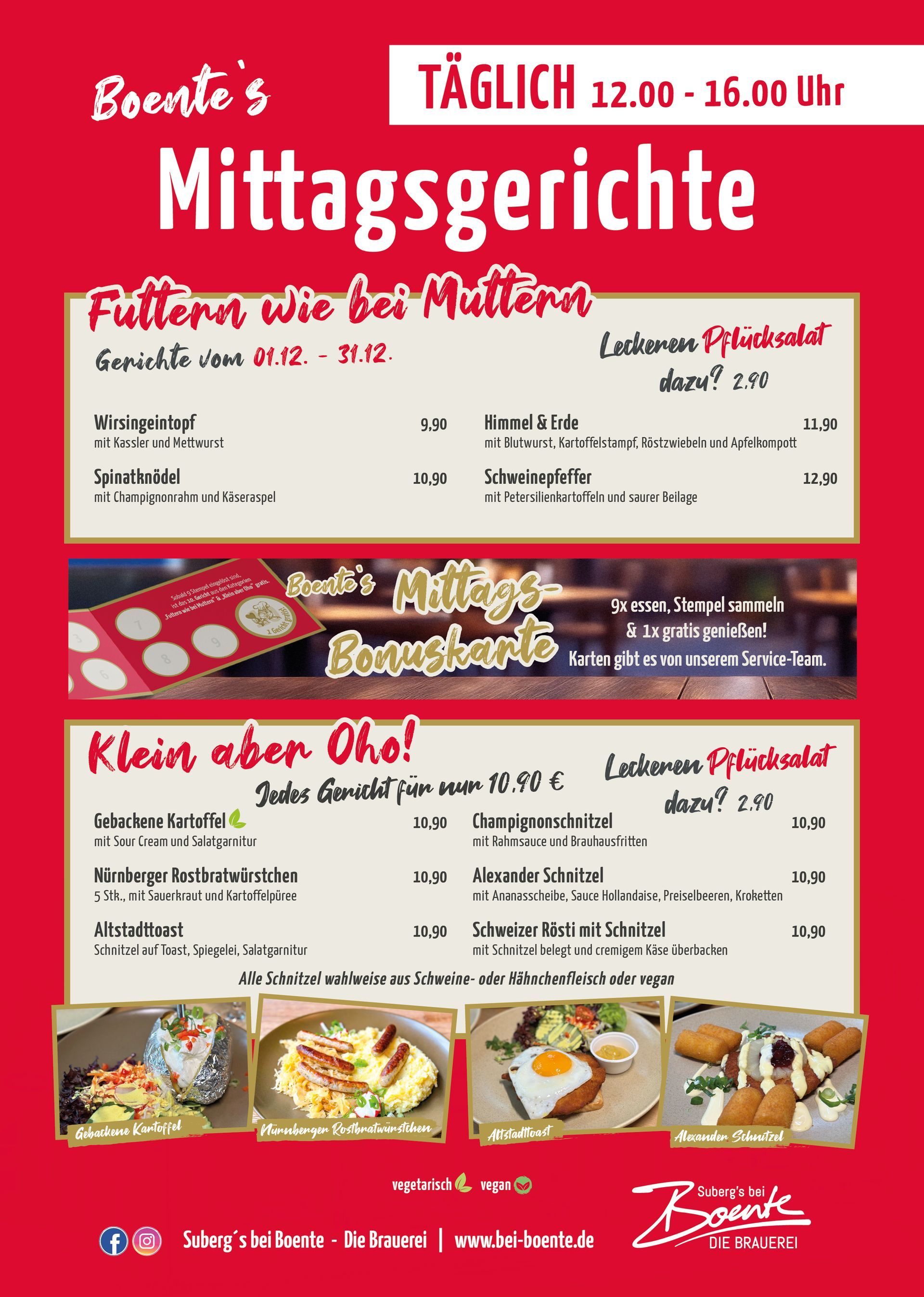 Boente's Mittagstisch Speisekarte Boente's Mittagstisch Speisekarte