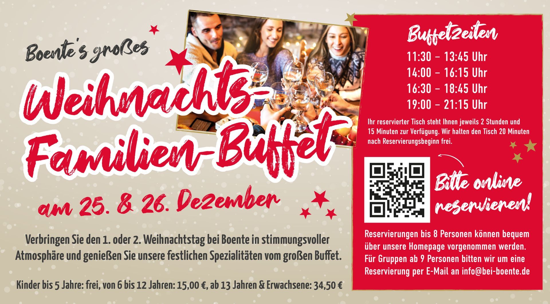 Boente’s großes Weihnachts-Familien-Buffet am 25. & 26. Dezember