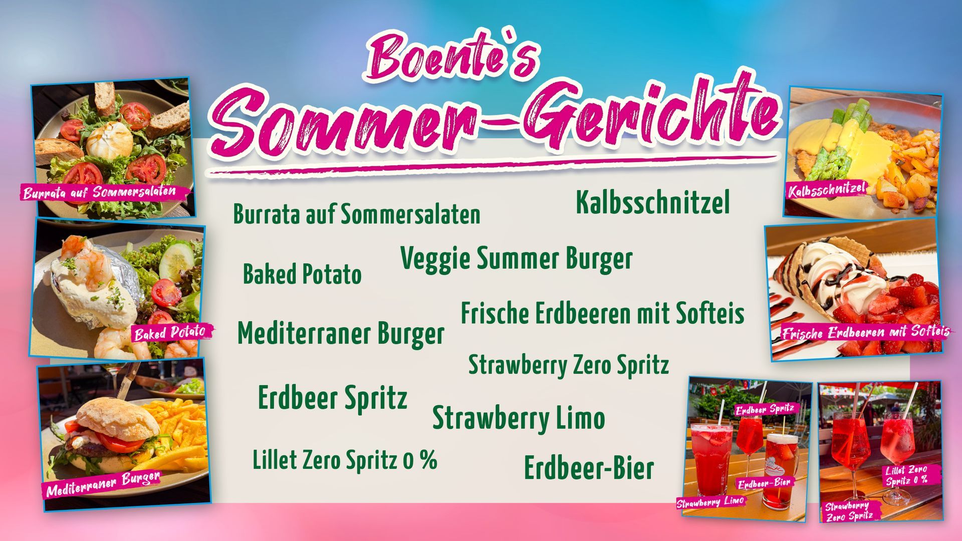 Boente’s Spargelkarte Boente’s Sommer-Karte