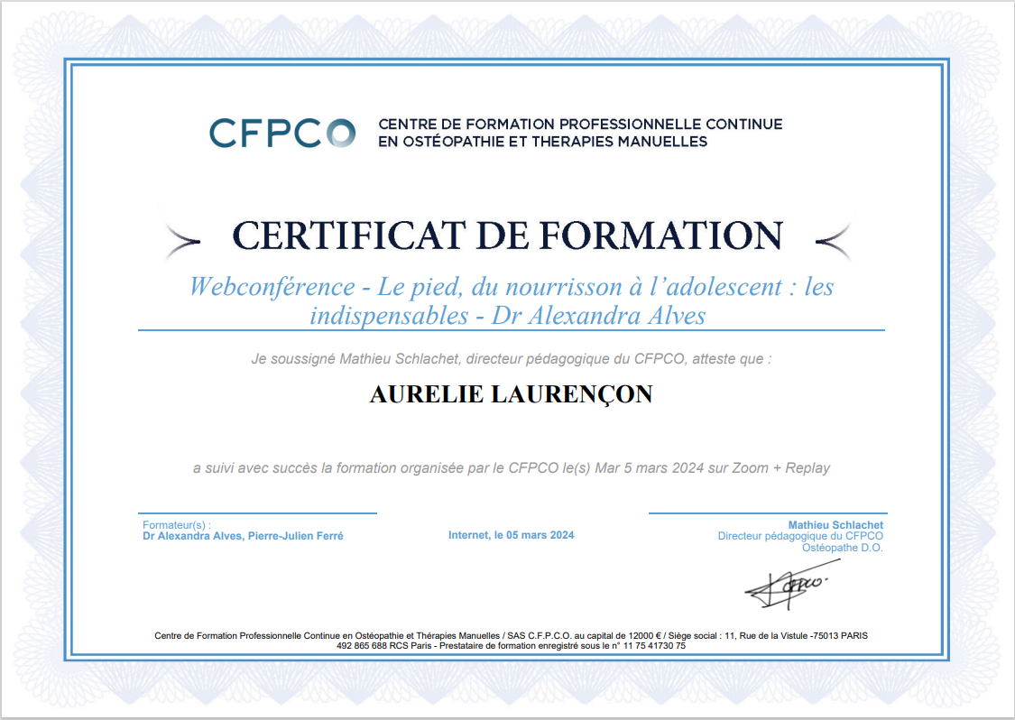 Certificat de formation sur le pied, du nourrisson à l’adolescent : les
indispensables