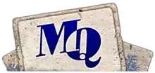 Un cartel azul y blanco con la letra m.