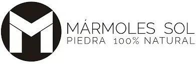 Un logotipo en blanco y negro para mármoles sol piedra 100 % natural.
