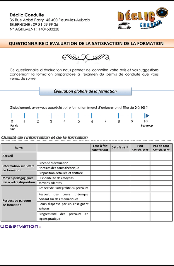 Exemple De Questionnaire De Satisfaction Formation