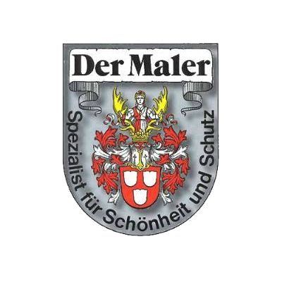 Logo with text “Der Maler” and “Spezialist für Schönheit und Schutz” around a shield and paintbrushes