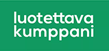 Green sign with white Finnish text “luotettava kumppani”