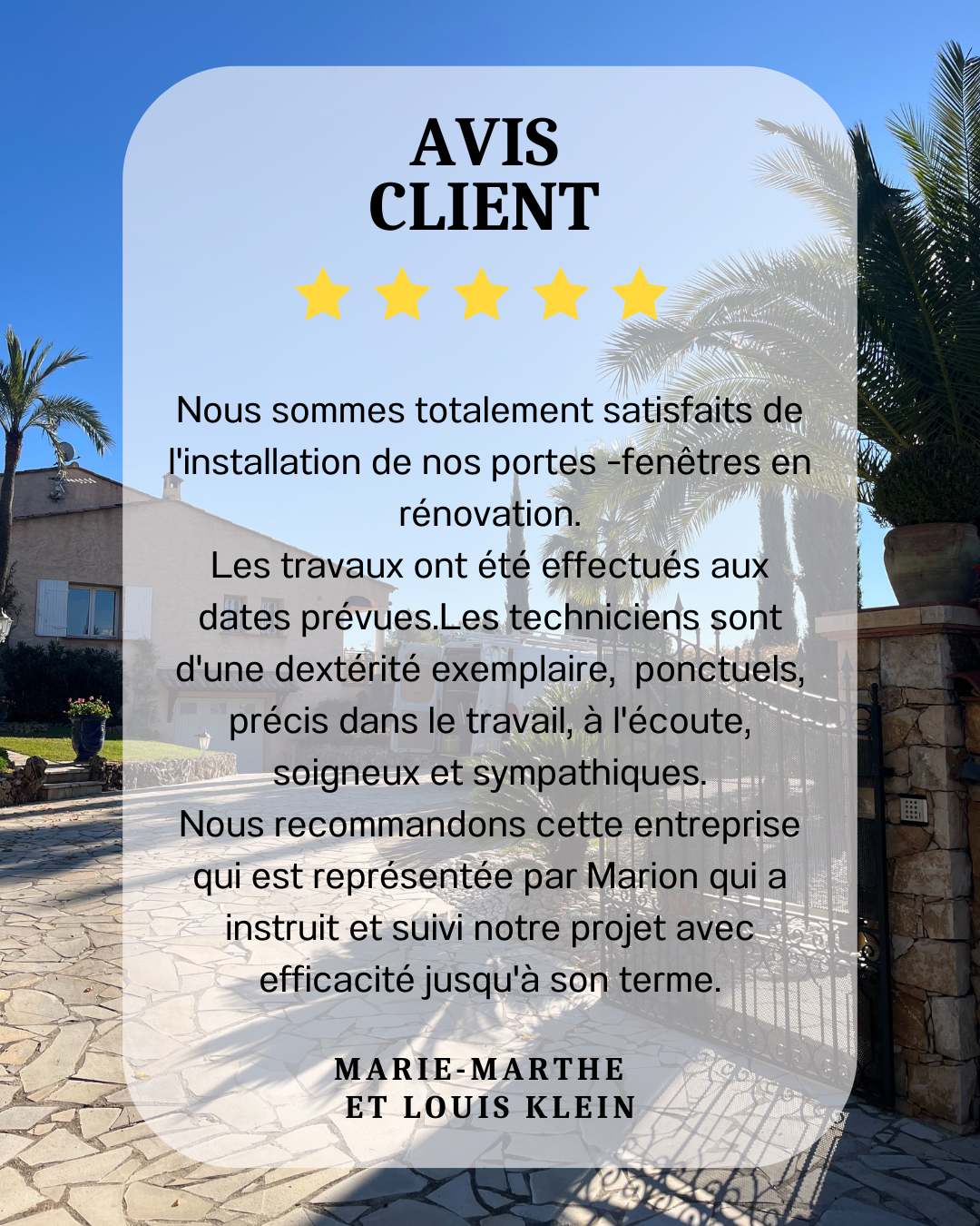 Avis client de M. et Mme Klein.