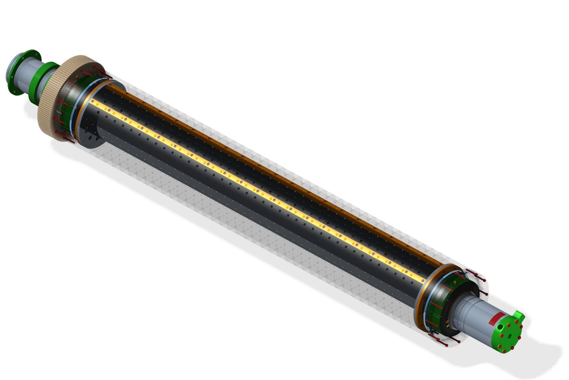 Un modelo 3D de un cilindro con una tapa verde sobre un fondo blanco.