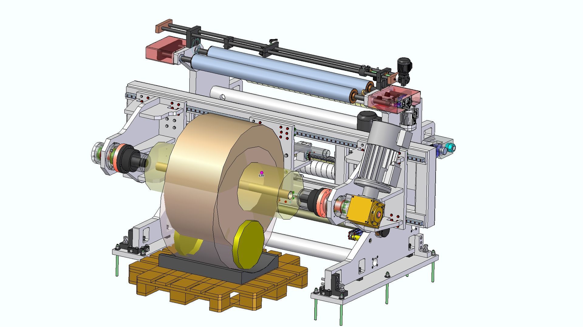 Un dibujo de una máquina con un gran rollo de cinta sobre ella.