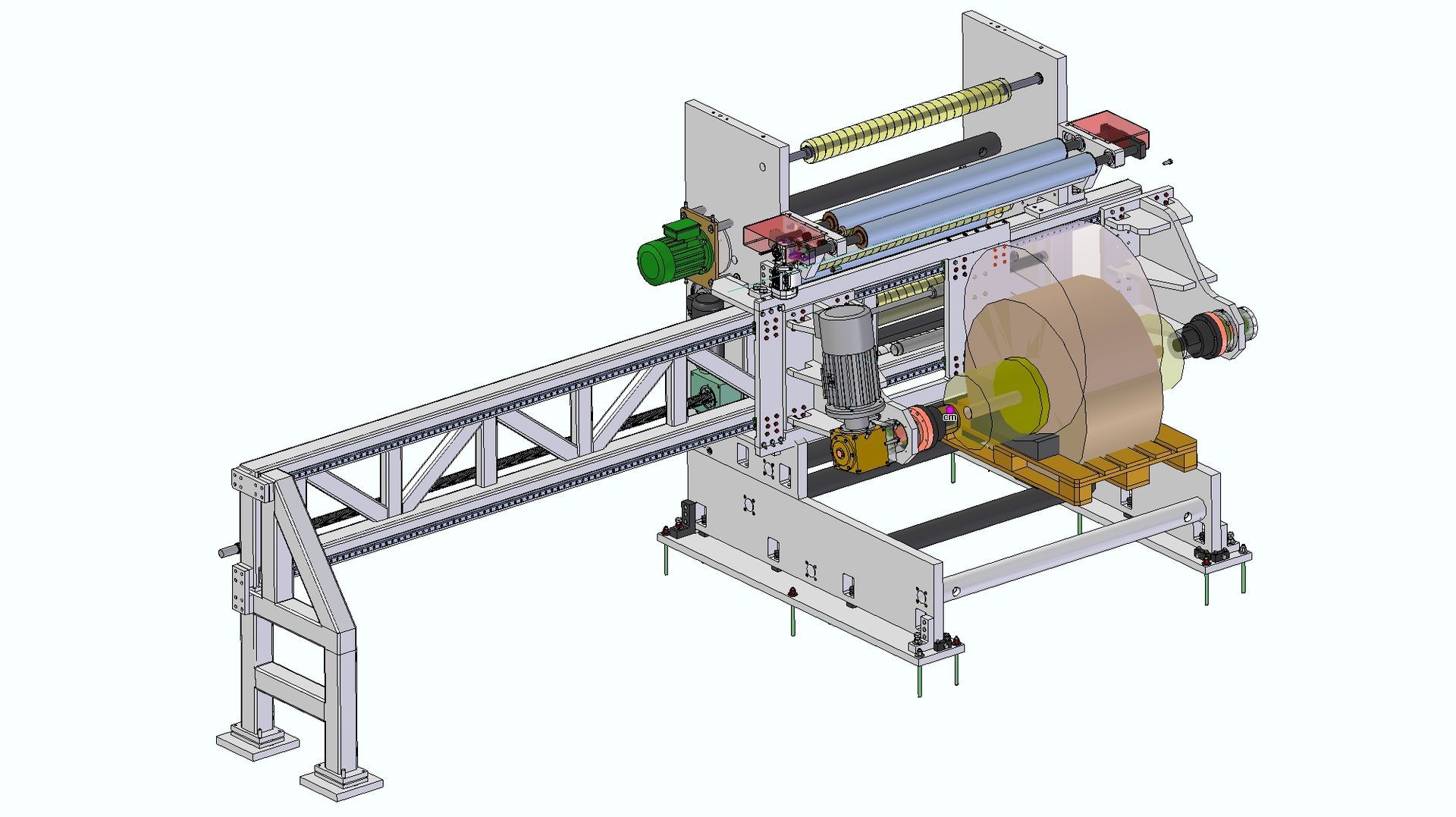 Un modelo 3D de una máquina que está enrollando un rollo de papel.