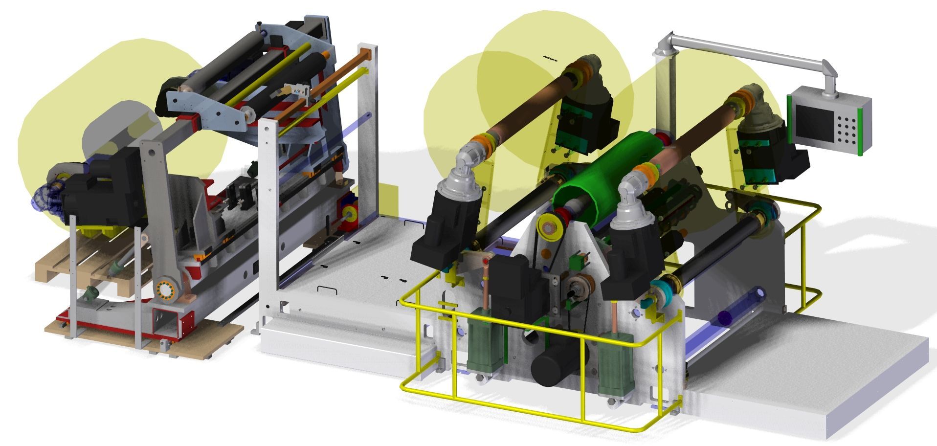 Un modelo 3D de una máquina con una valla amarilla a su alrededor.