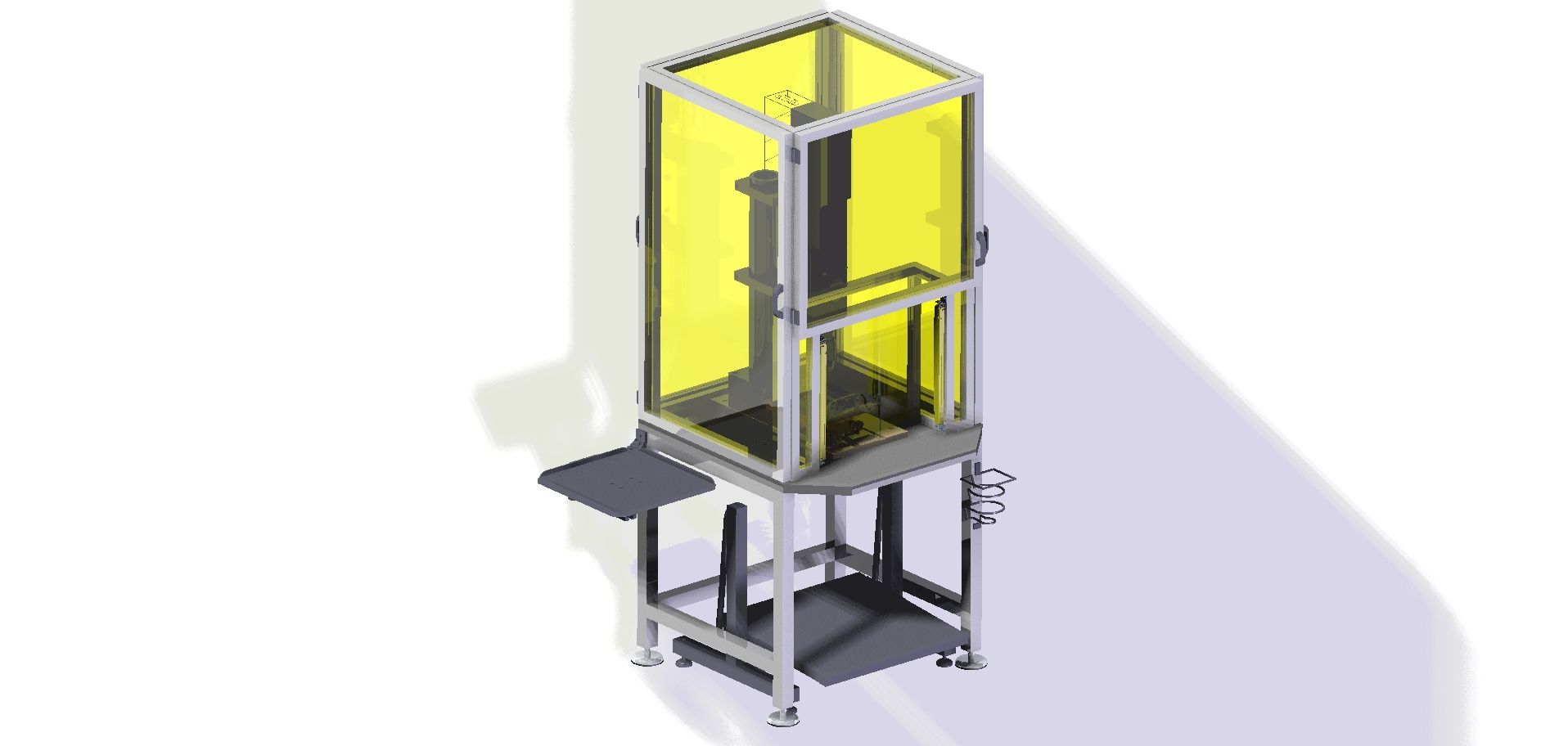 Un modelo 3D de una máquina con una jaula amarilla a su alrededor.