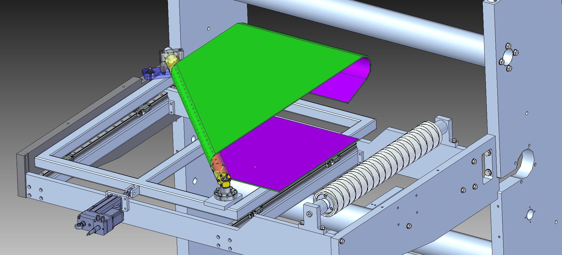 Un dibujo de una máquina con un triángulo verde y morado sobre ella.