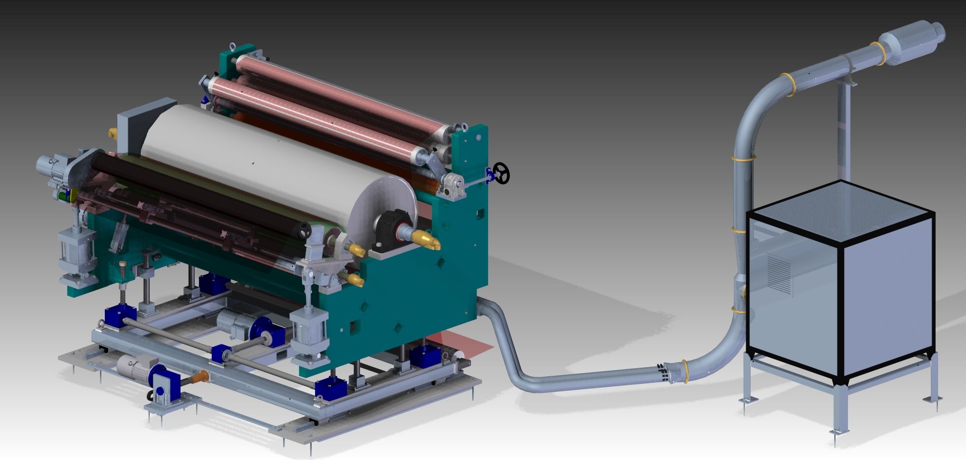 Un modelo 3D de una máquina con una manguera conectada a ella.
