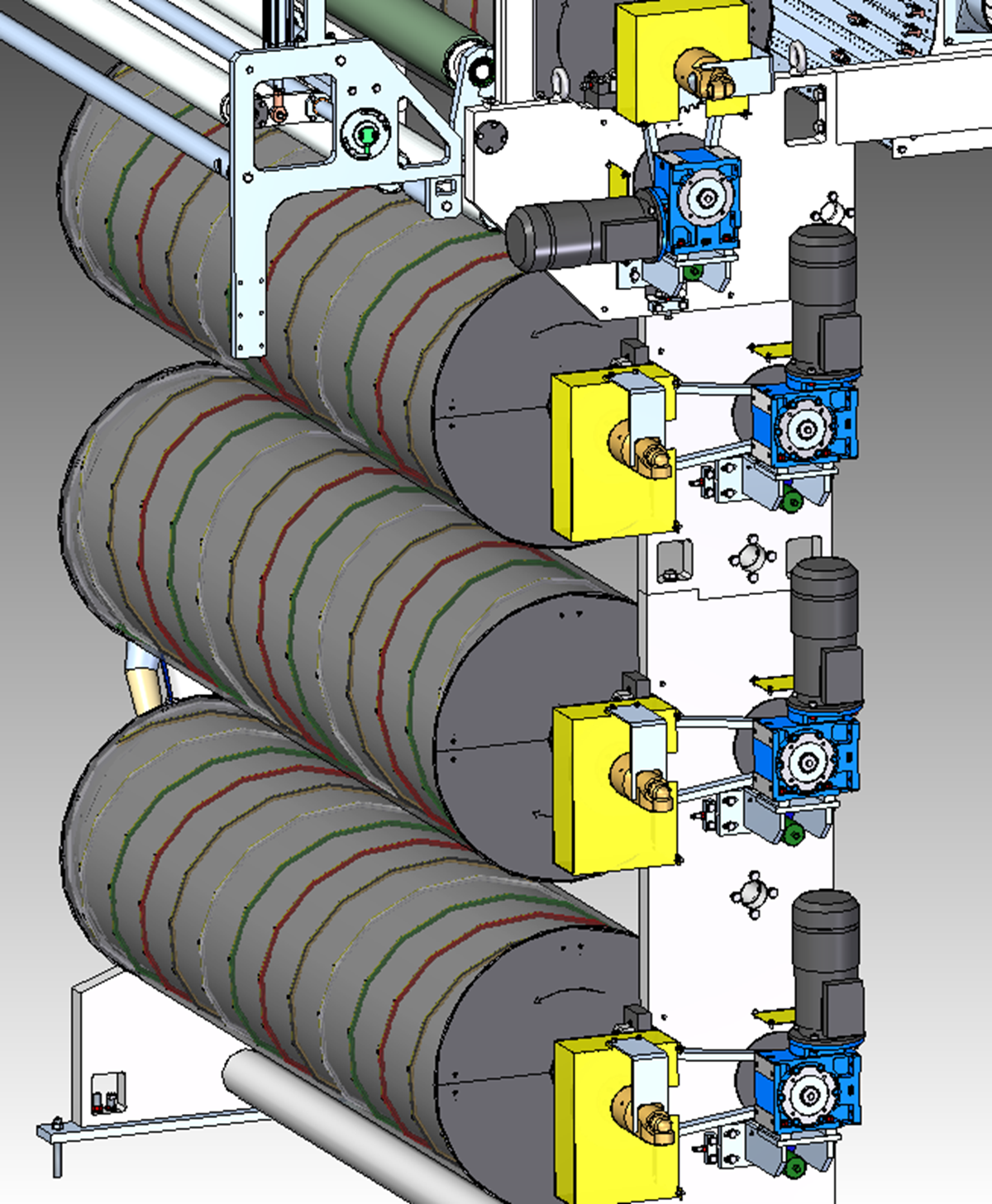 Un dibujo de una máquina con un montón de cilindros en ella.