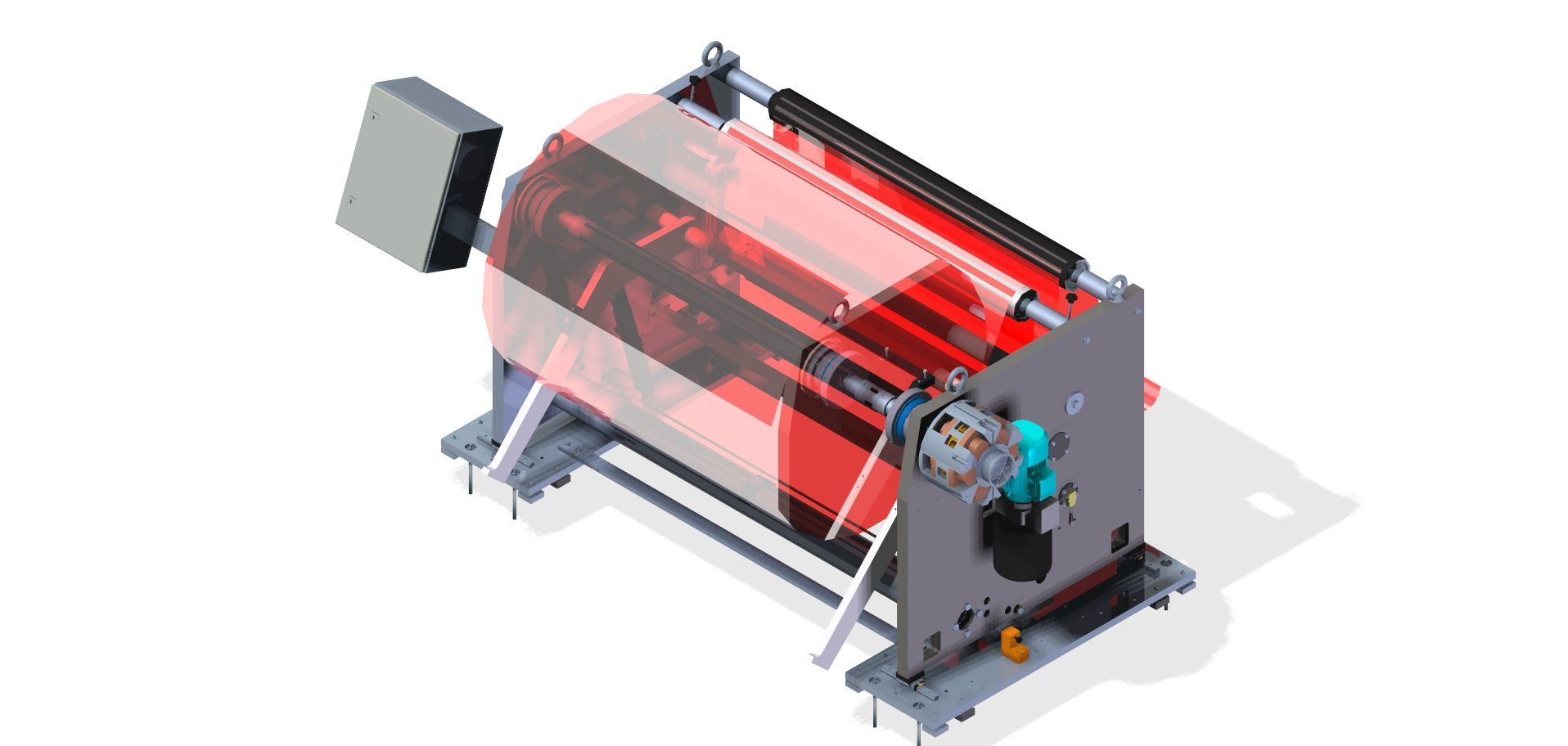 Un modelo 3D de una máquina con una luz roja que sale de ella.