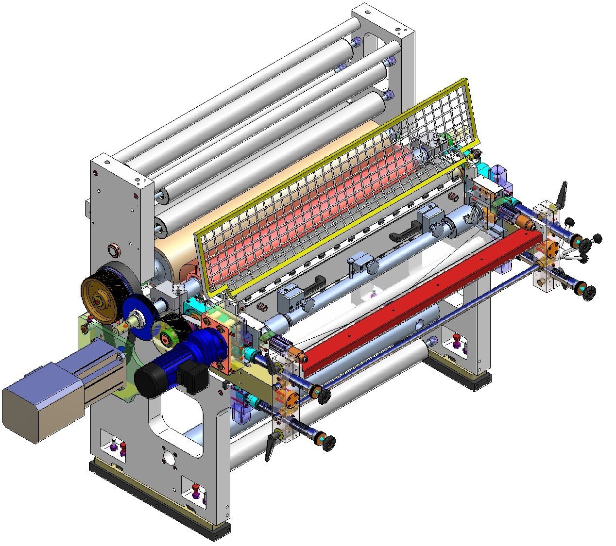 Un dibujo de una máquina con muchas piezas.