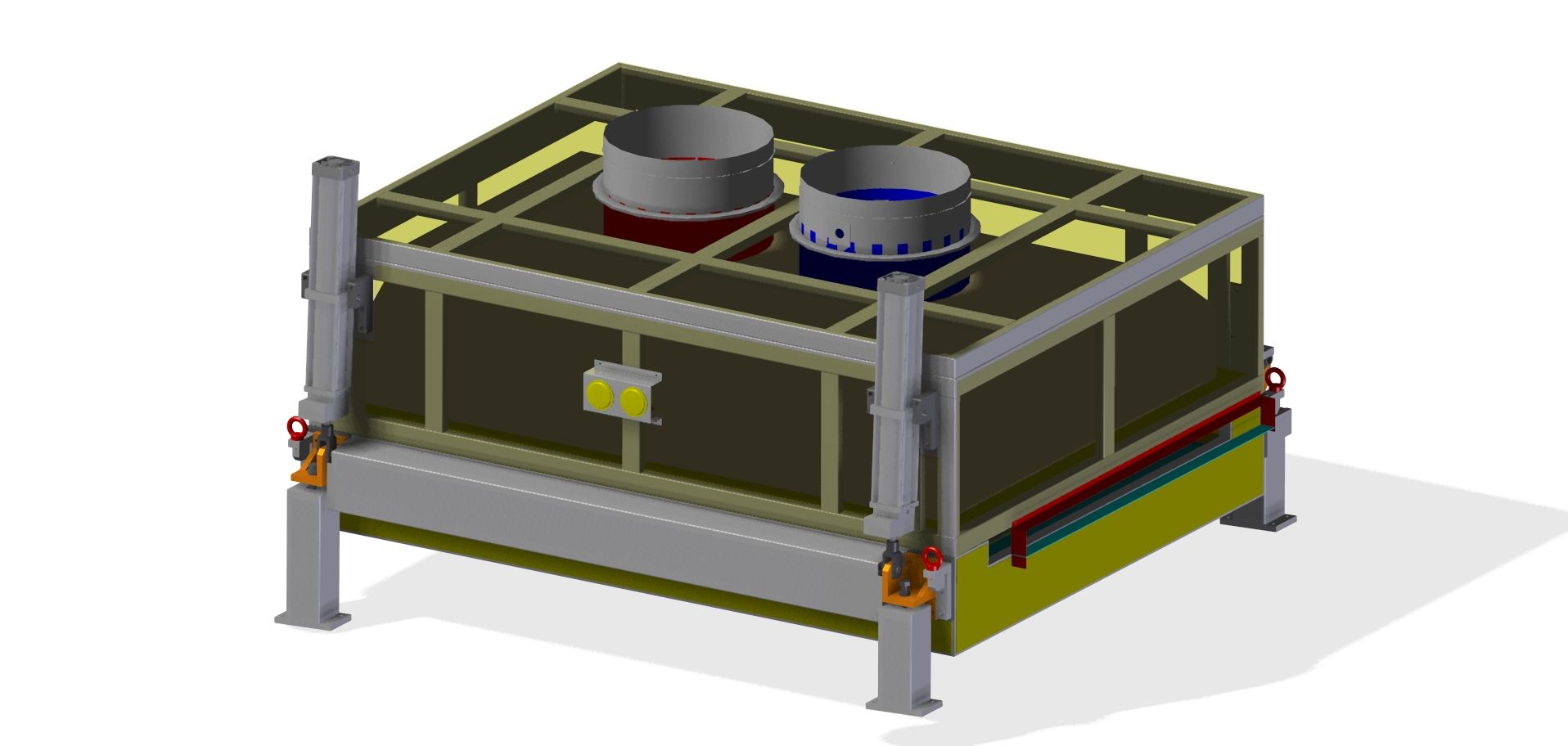 Un modelo 3D de una máquina con dos tubos que salen de ella.