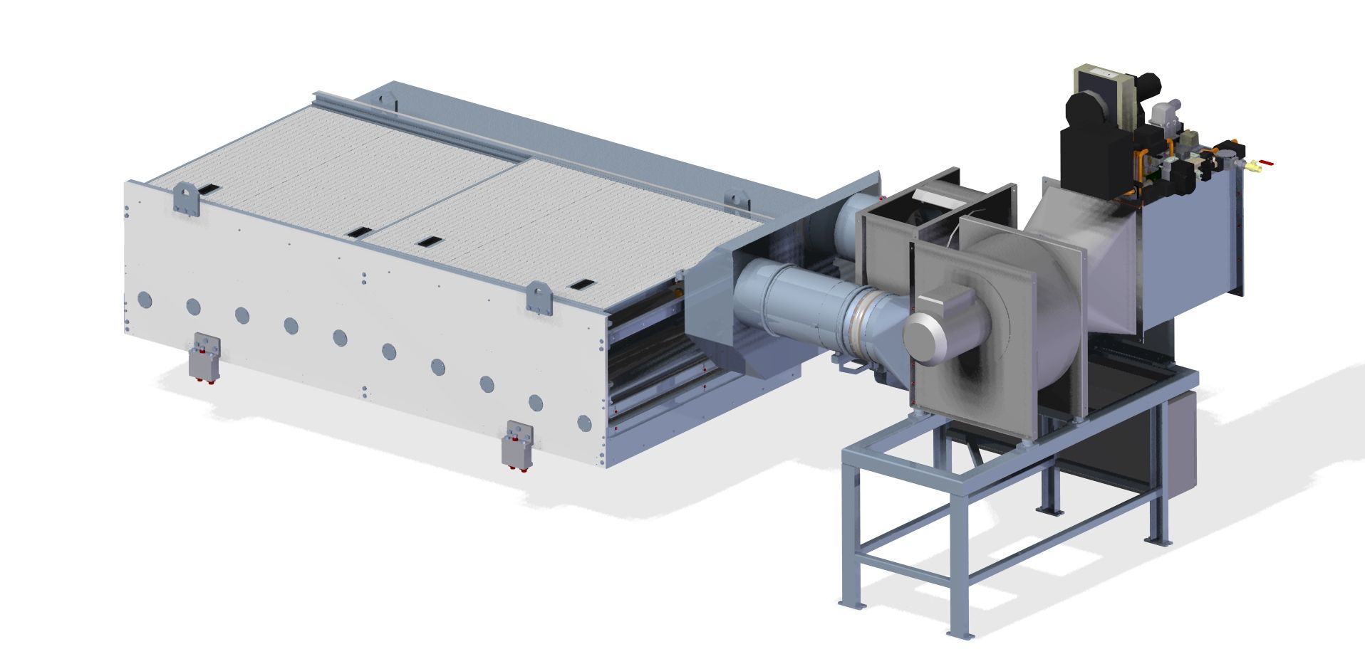 Un modelo 3D de una máquina con un ventilador conectado a ella.