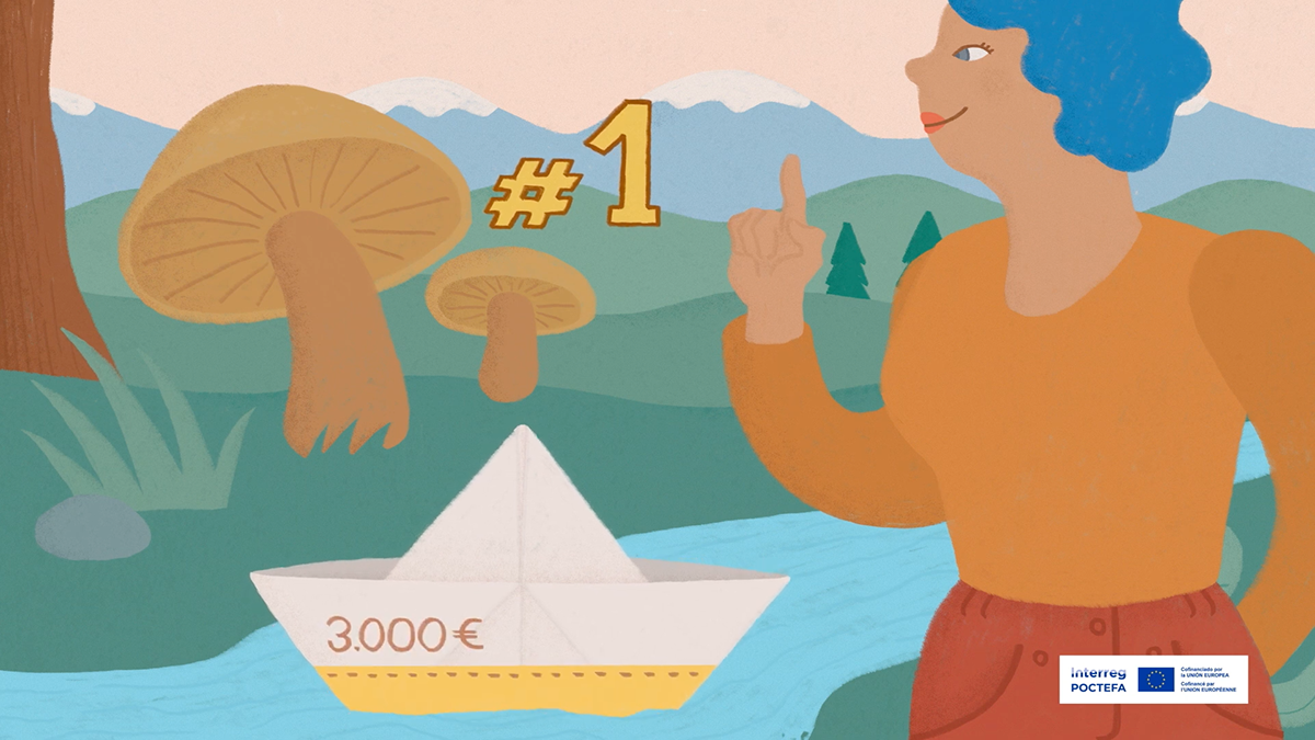 Una mujer señala un barquito de papel con la leyenda 