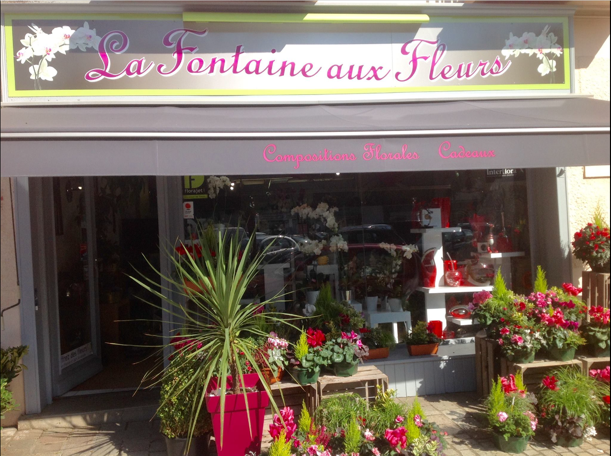 Photo de la vitrine de la boutique de La Fontaine aux Fleurs