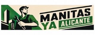Pancarta de Manitas Ya Alicante con diseño verde y negro y figura estilizada de un trabajador sosteniendo una herramienta.